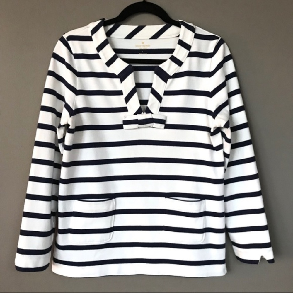 Kate Spade St. Tropez Striped Bow Long Sleeve Top - Picture 1 of 8